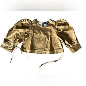 Danielle Bernstein Puff Sleeve CropTop Blouse scoop neck light Brown-size M. NWT